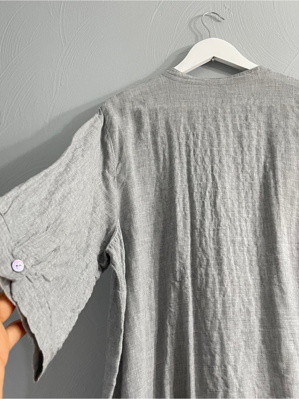 Eileen Fisher Light Gray organic cotton Button-Front  Midi Dress shirtdress 2X - Picture 10 of 13